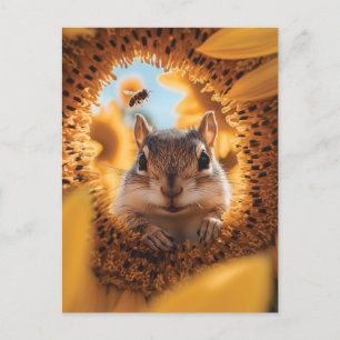 Nyfiken Chipmunk Peeking through Eaten Solros Vykort