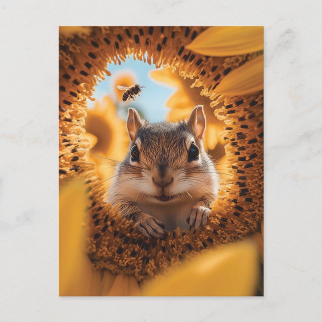 Nyfiken Chipmunk Peeking through Eaten Solros Vykort (Framsida)