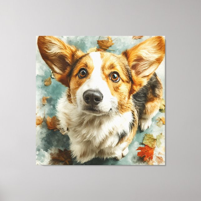 Nyfiken Corgi Höstblick Canvastryck (Framsida)