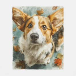 Nyfiken Corgi Höstblick Fleecefilt
