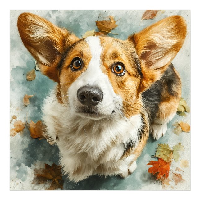 Nyfiken Corgi Höstblick Fototryck (Framsidan)