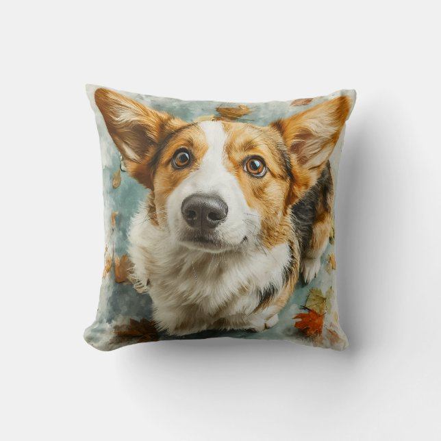 Nyfiken Corgi Höstblick Kudde (Framsida)