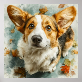 Nyfiken Corgi Höstblick Poster