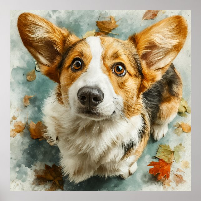 Nyfiken Corgi Höstblick Poster (Framsidan)