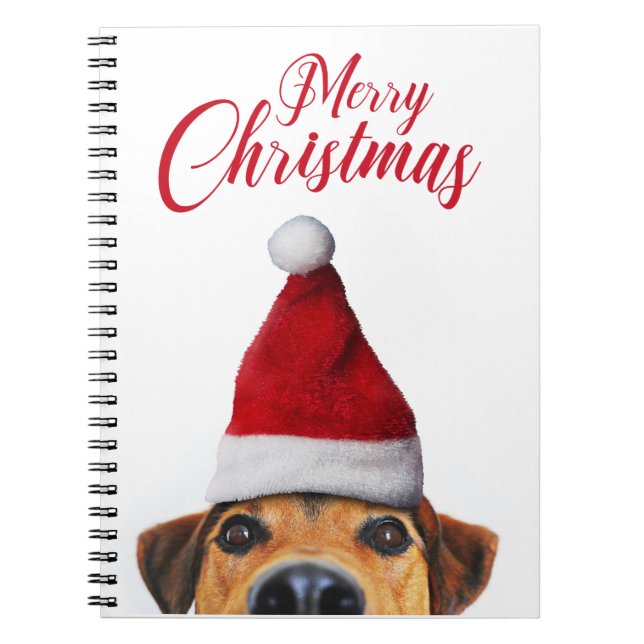 Nyfiken Cute Rolig hund med Santa Hat Anteckningsbok (Framsidan)