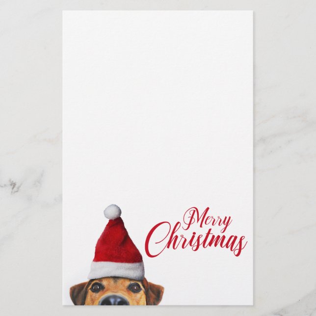 Nyfiken Cute Rolig hund med Santa Hat Brevpapper (Framsida)