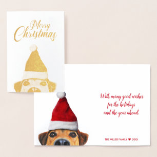 Nyfiken Cute Rolig hund med Santa Hat Folierat Kort