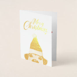 Nyfiken Cute Rolig hund med Santa Hat Folierat Kort