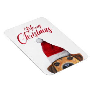 Nyfiken Cute Rolig hund med Santa Hat Magnet