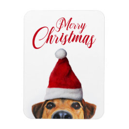 Nyfiken Cute Rolig hund med Santa Hat Magnet