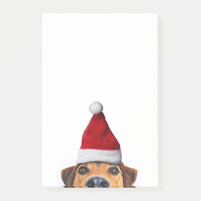 Nyfiken Cute Rolig hund med Santa Hat Post-it Block (Framsida)