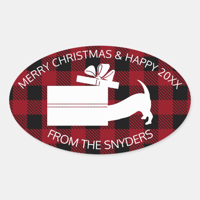 Nyfiken Dachshund i Gift Ovalt Klistermärke (Framsida)