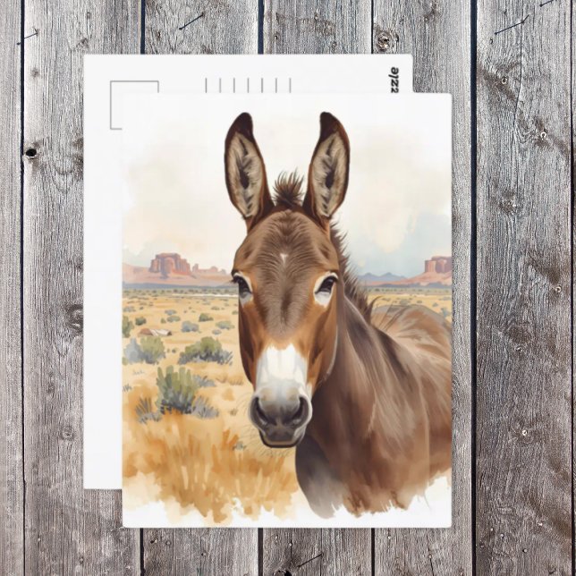 Nyfiken Donkey i sydvästra ökenscenen Vykort (Southwest Donkey postcard)