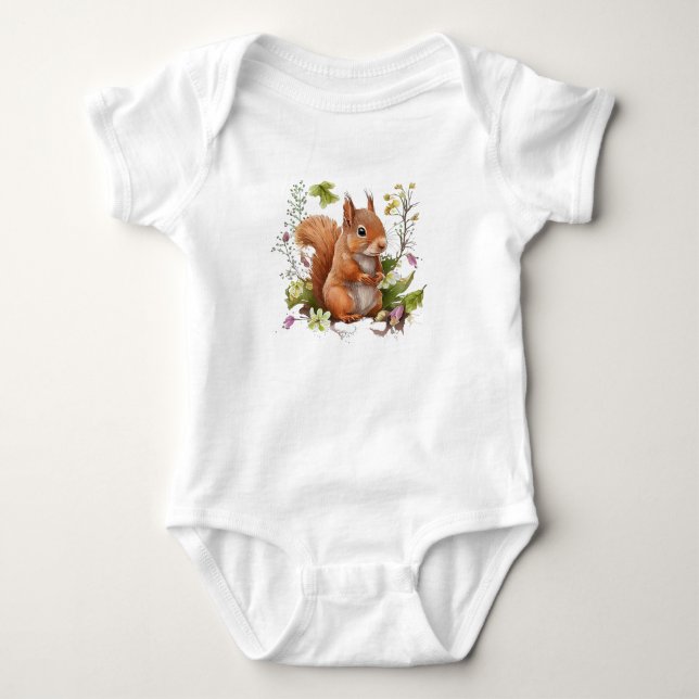 Nyfiken ekorre med vit Lila blommor T Shirt (Framsida)