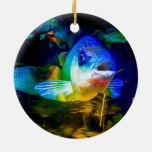 Nyfiken fisk julgransprydnad keramik