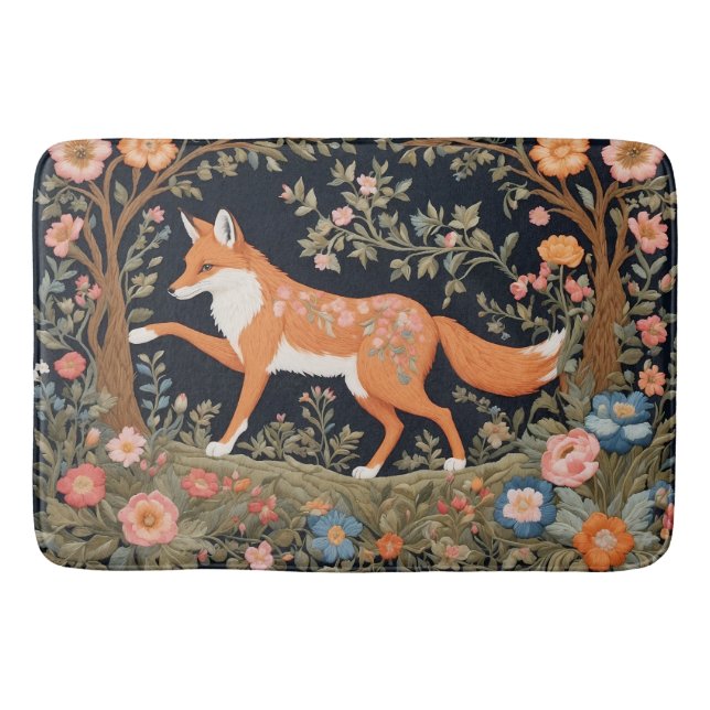 Nyfiken Fox Faux Embroidery Elegant Blommigt Badrumsmatta (Framsidan)
