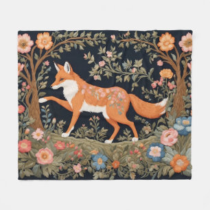 Nyfiken Fox Faux Embroidery Elegant Blommigt Fleecefilt