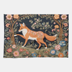Nyfiken Fox Faux Embroidery Elegant Blommigt Kökshandduk