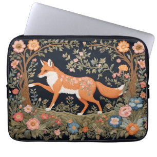 Nyfiken Fox Faux Embroidery Elegant Blommigt Laptop Fodral