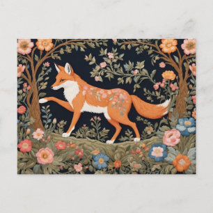 Nyfiken Fox Faux Embroidery Elegant Blommigt Vykort