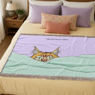 Nyfiken Ginger Peekaboo Katt Rolig Lavendel Grön Filt