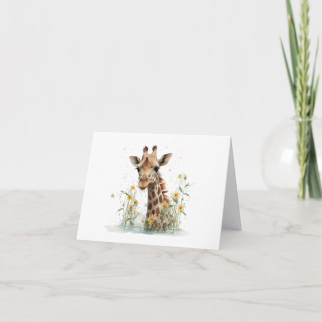Nyfiken Giraffe Head med Flowers BLANK Kort (Framsida)