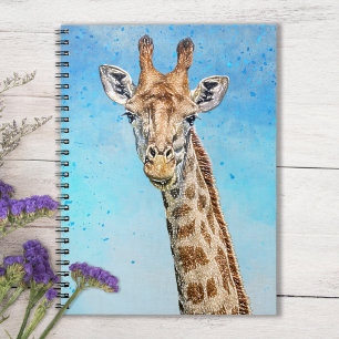 Nyfiken giraffe med blå konfetti Himmel Anteckningsbok