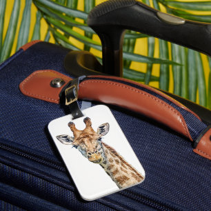 Nyfiken giraffe med blå konfetti Himmel Bagagebricka