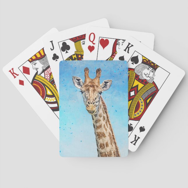 Nyfiken giraffe med blå konfetti Himmel Casinokort (Baksidan)