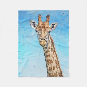 Nyfiken giraffe med blå konfetti Himmel Fleecefilt