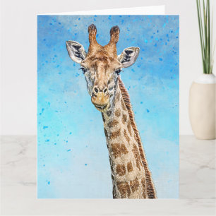 Nyfiken giraffe med blå konfetti Himmel Kort