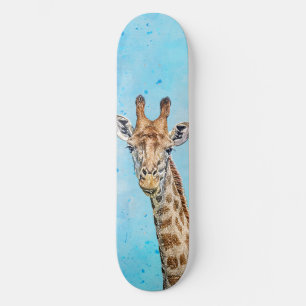 Nyfiken giraffe med blå konfetti Himmel Mini Skateboard Bräda 18,5 Cm