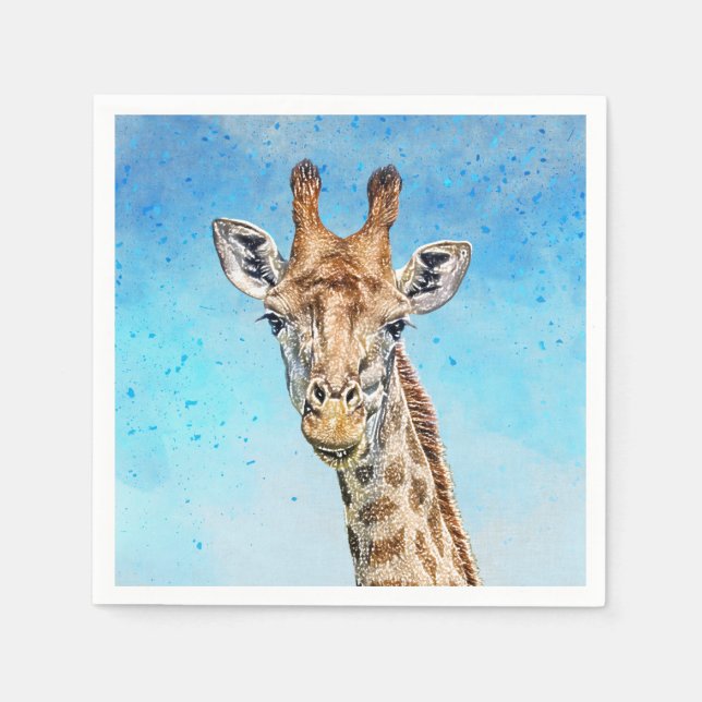 Nyfiken giraffe med blå konfetti Himmel Pappersservett (Framsidan)