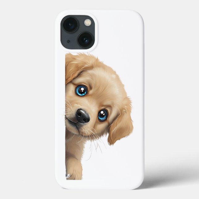 Nyfiken Golden Retriever Peeking runt hörnet (Baksida)
