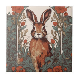 Nyfiken Hare William Morris Inspired Blommigt Kakelplatta