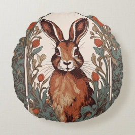 Nyfiken Hare William Morris Inspired Blommigt Rund Kudde