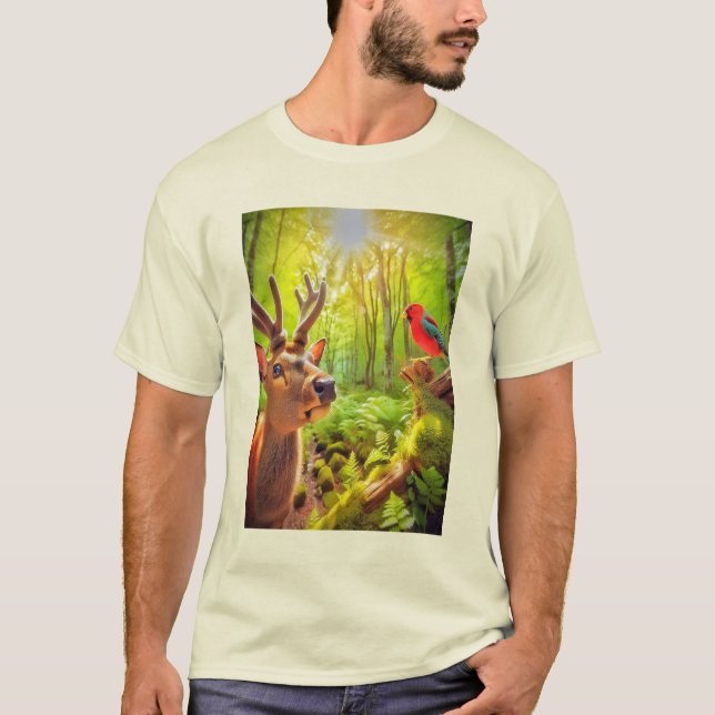 Nyfiken hjort i Jungle T Shirt (Framsida)