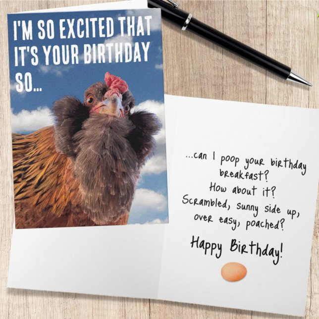 Nyfiken höjdare närbildsfoto kort (Chicken humor greeting card cover and inside template text)