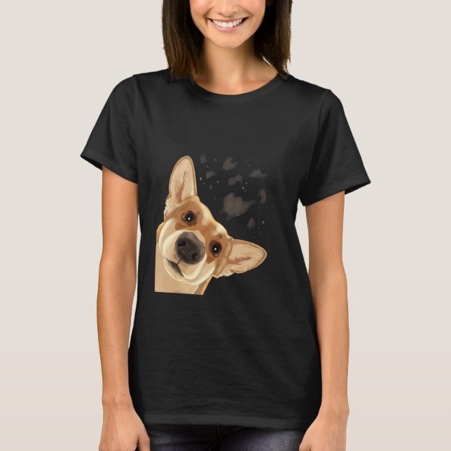 Nyfiken hund Welsh Corgi T Shirt (Framsida)
