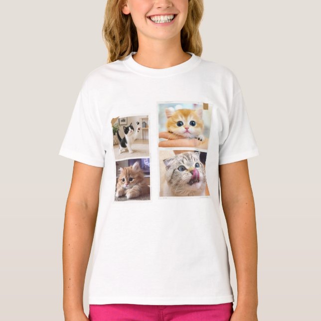 Nyfiken Katt Collage T Shirt (Framsida)