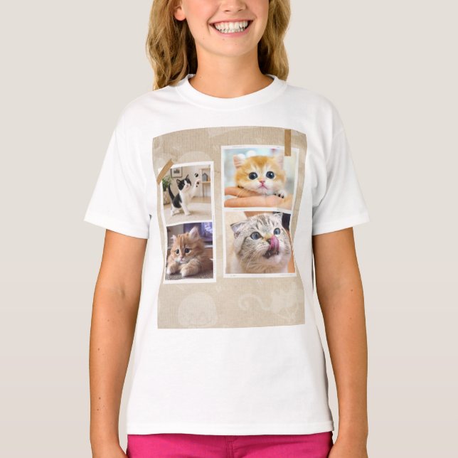 Nyfiken Katt Collage T Shirt (Framsida)