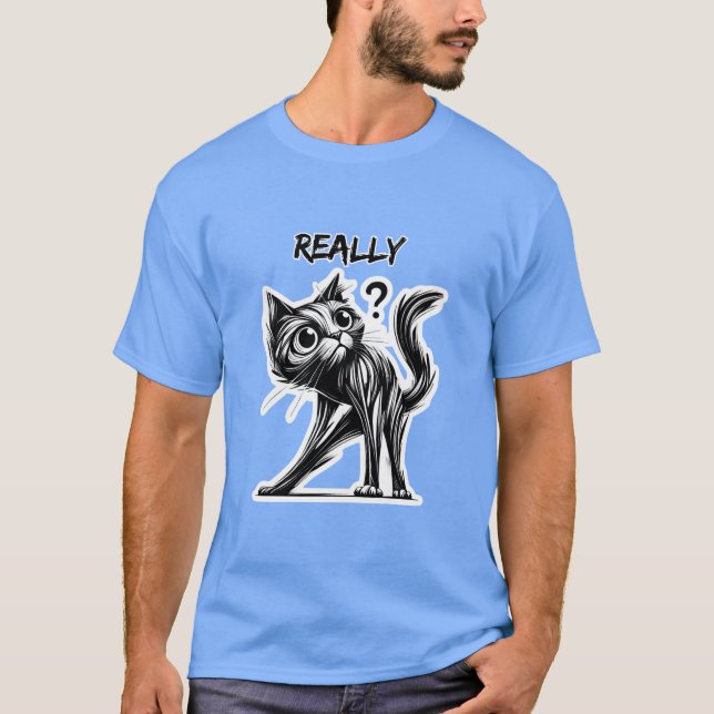 Nyfiken katt: humoristisk design t shirt (Framsida)