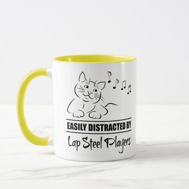 Nyfiken katt lätt uppdelad av Lap Steel Players Mugg (Vänster)