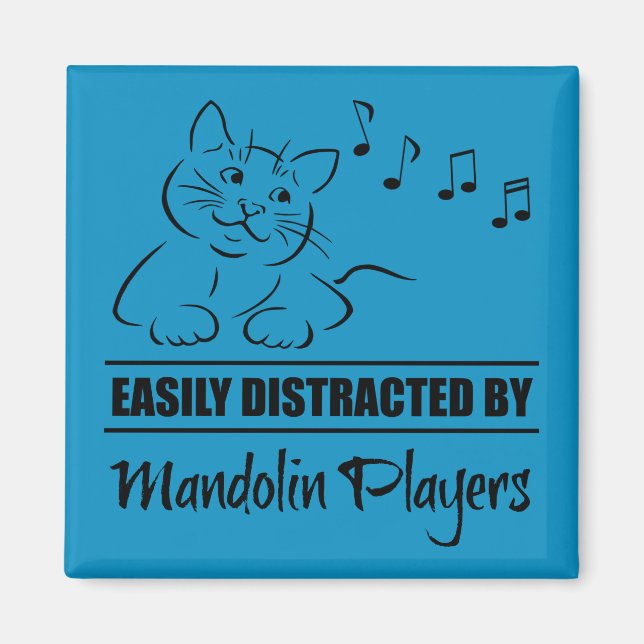Nyfiken katt lätt uppdelad av Mandolin Players Magnet (Framsidan)