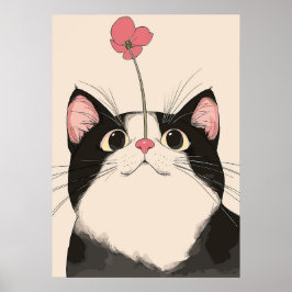 Nyfiken katt med en blomma poster