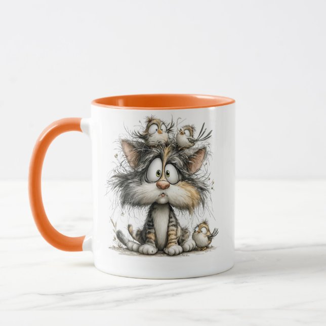 Nyfiken katt med fåglar mugg (Vänster)