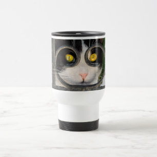 Nyfiken katt med glasögon Ram Funny Thermo Kopp