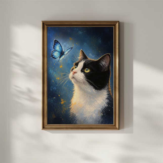 Nyfiken katt och blå fjäril poster (Skapare uppladdad)