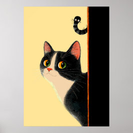 Nyfiken katt och listig mask poster