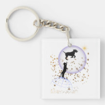 Nyfiken katt och löpande hund